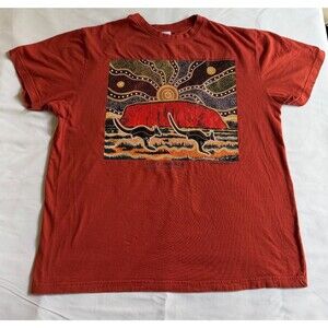Vintage Danny Eastwood Australia Aboriginal Art Uluru Kangaroo Print Tee XL